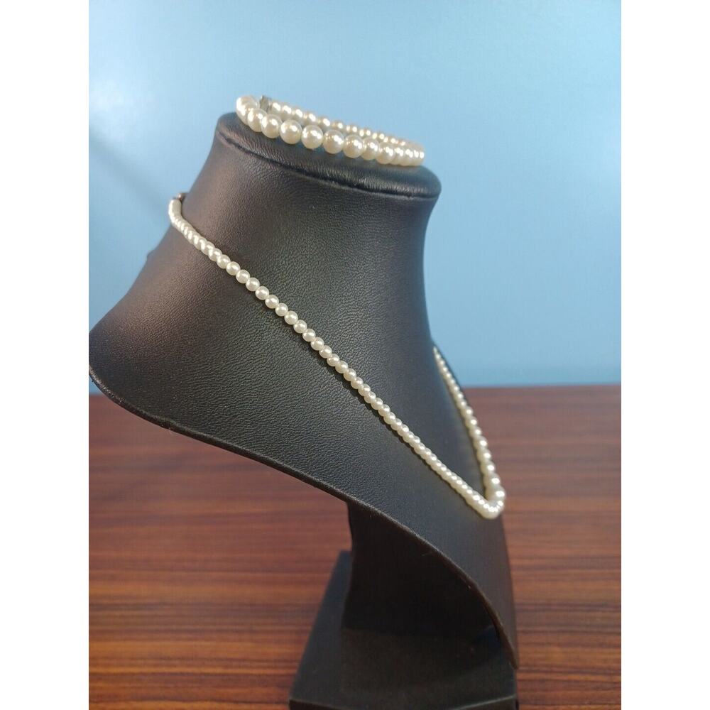 Vintage Faux Pearl Necklace & Bracelet Marked Japan Box Clasp - Picture 3 of 9